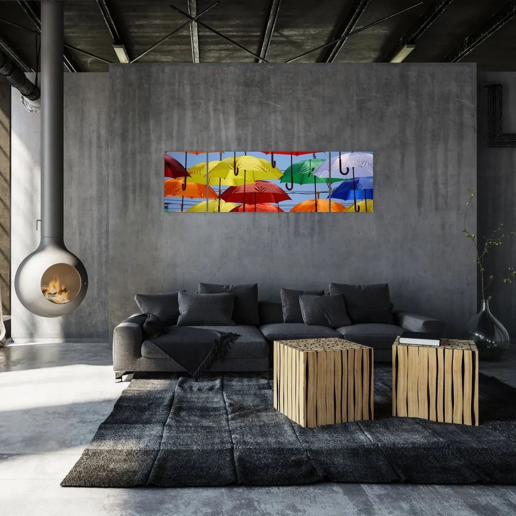 Obraz kolorowych parasoli (170x50 cm)