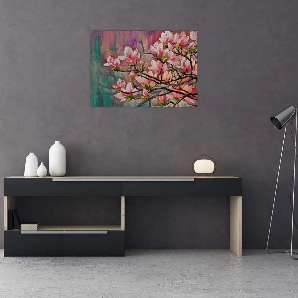 Obraz na szkle - Obraz na szkle olejny, Kwitnąca sakura (70x50 cm)