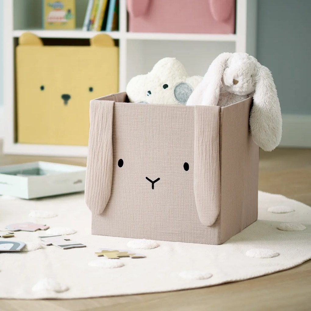 Pojemnik na zabawki muślinowy COZY KIDS z uszkami, 28 x 28 x 28 cm