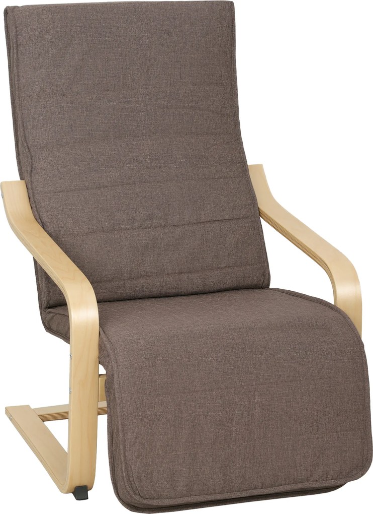 HOMCOM Fotel akcentowy, fotel relaksacyjny z regulowanym podnóżkiem, rama z drewna brzozowego, do 120 kg, 66,5 x 94 x 100 cm, brązowy | Aosom PL