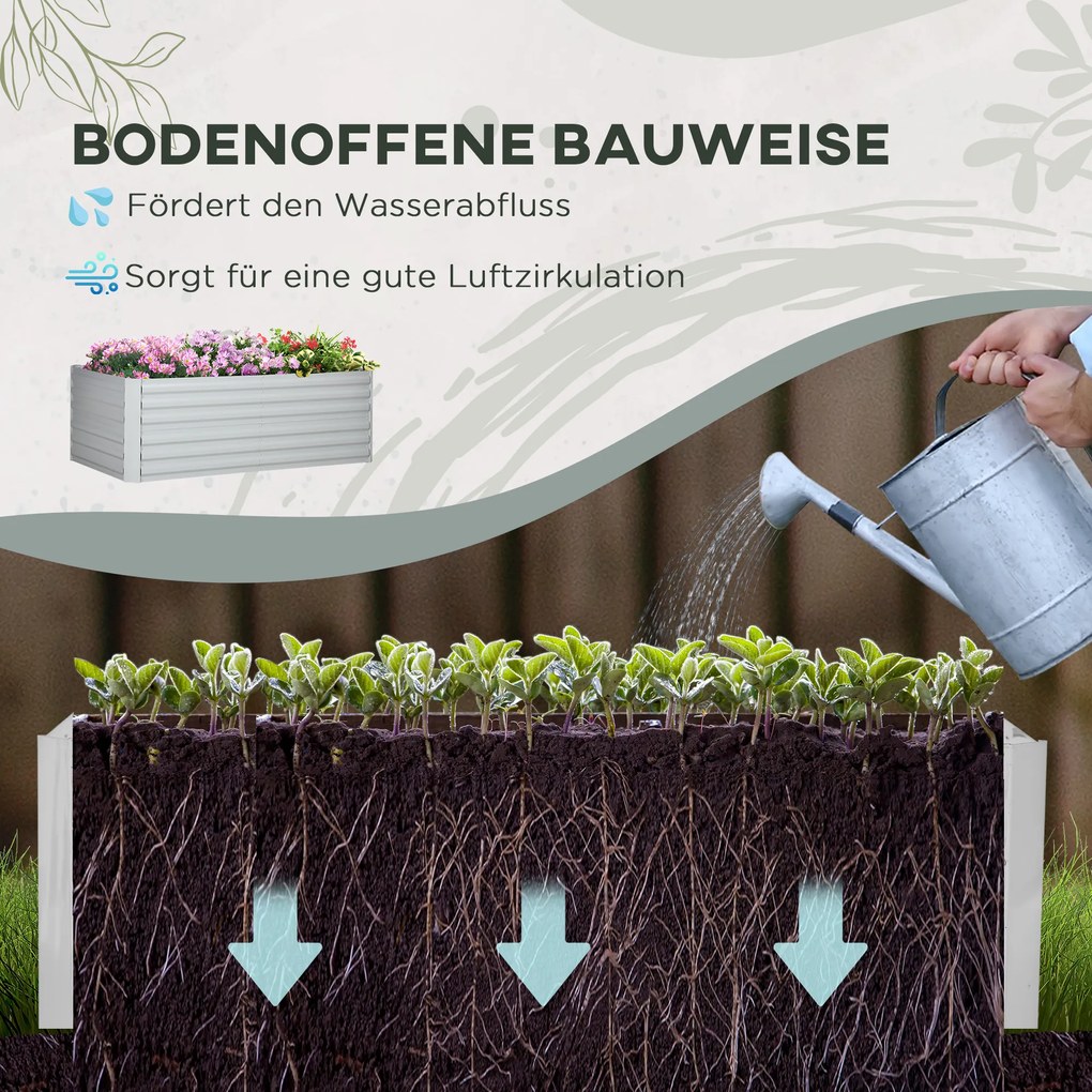 Outsunny Skrzynka na rośliny, Przenośna grządka do sadzenia, pielęgnacji roślin, Wysoki grząd, Stal, Jasnoszary