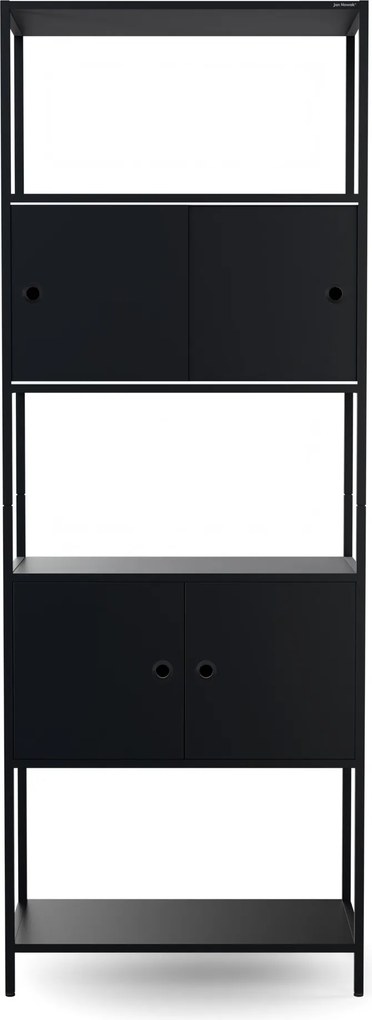 Regał na segregatory z szafką zamykaną, biurowy, otwarte półki, metalowy czarny, 800x2200x400 mm: ARIEL