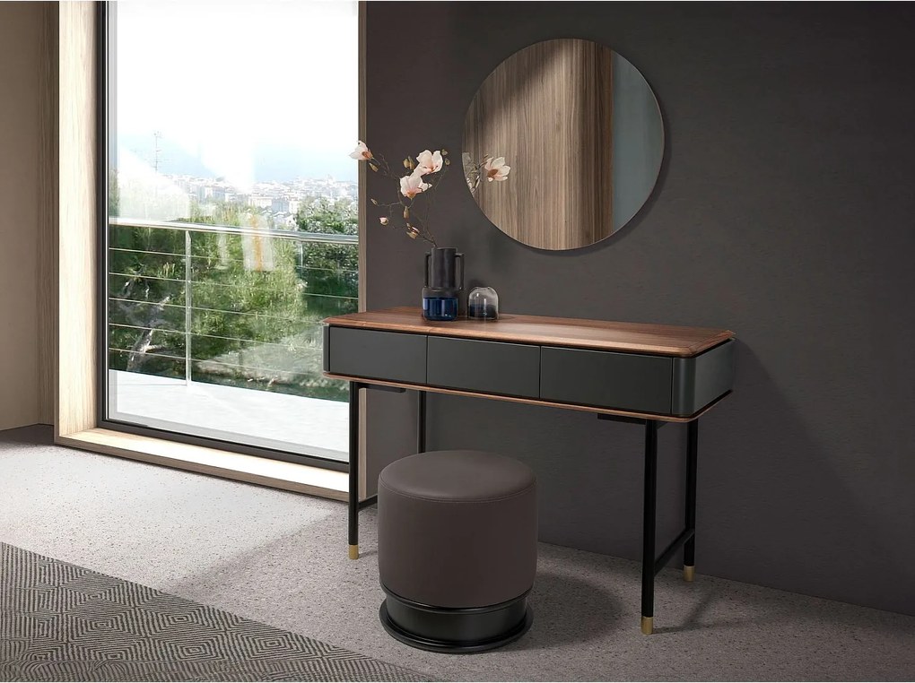 Prostokątna konsola orzech, matowe ciemnoszare drewno i czarna stal 7171 ANGEL CERDA