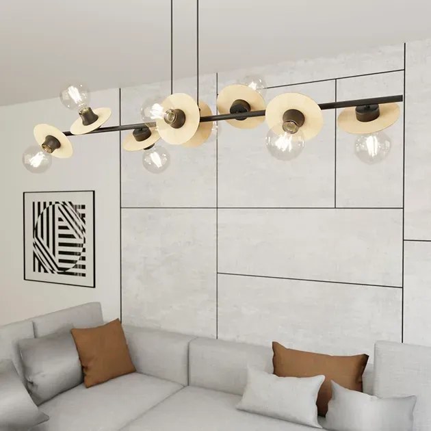 Nowoczesna lampa wisząca czarny + drewno - 2X D160 C1-F51