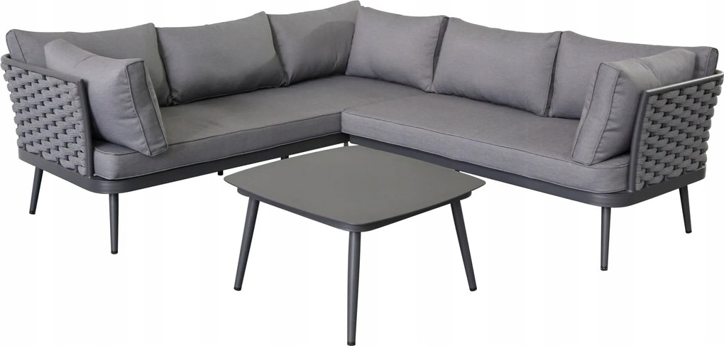 Zestaw mebli ogrodowych szary aluminium narożnik z poduszkami i stolik