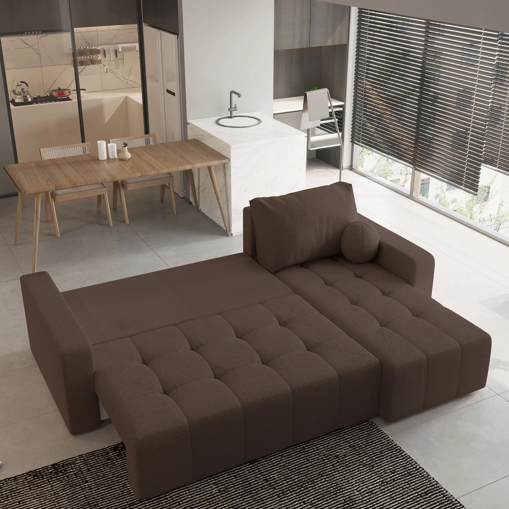 Masseno Narożnik VOLIRA z funkcją spania i pojemnikiem na pościel Narozniki L, Rozkładana sofa - Brązowy, QUELLE 25