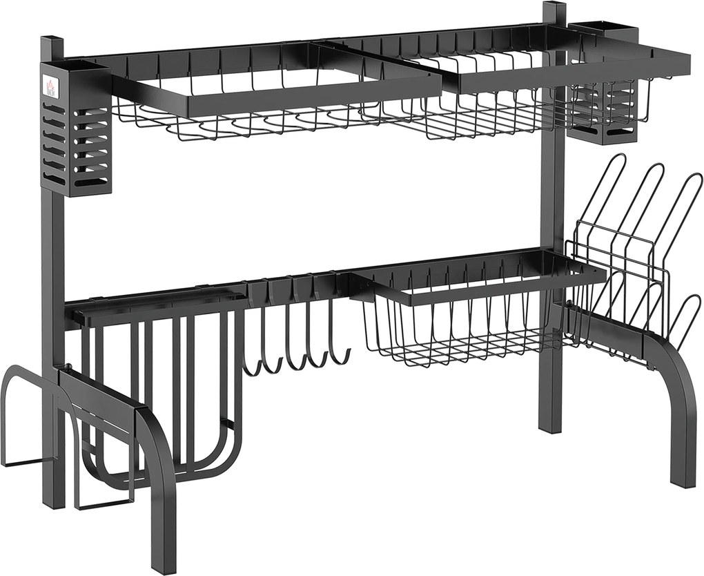 HOMCOM Suszarka do Naczyń, Modułowy Uchwyt na Naczynia z Metalu, Obciążenie do 26 kg, Czarny