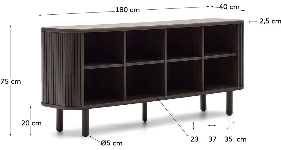 Ciemnobrązowa niska komoda w dekorze jesionu z drzwiami przesuwnymi 180x75 cm Mailen – Kave Home