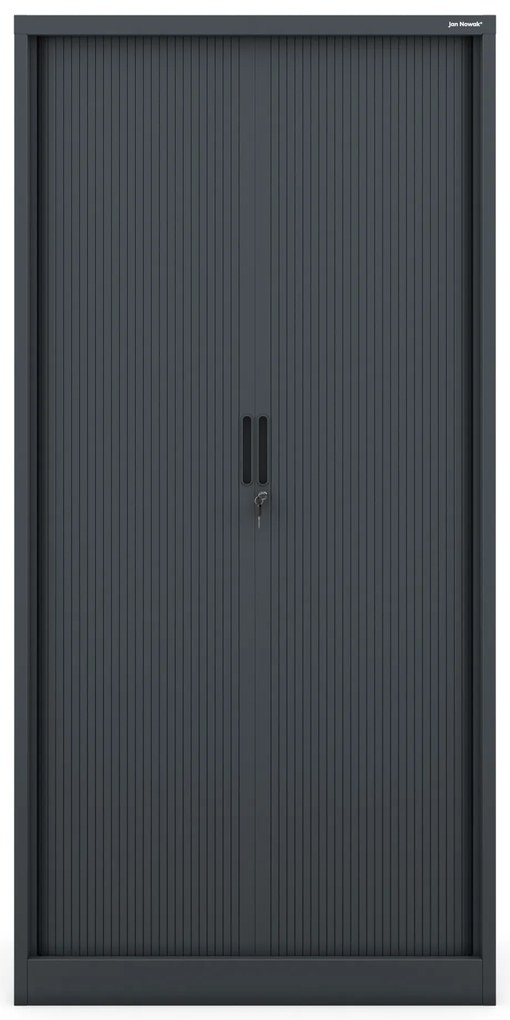 Metalowa szafa biurowa na akta z roletą DAMIAN, 900 x 1850 x 450 mm, antracytowa