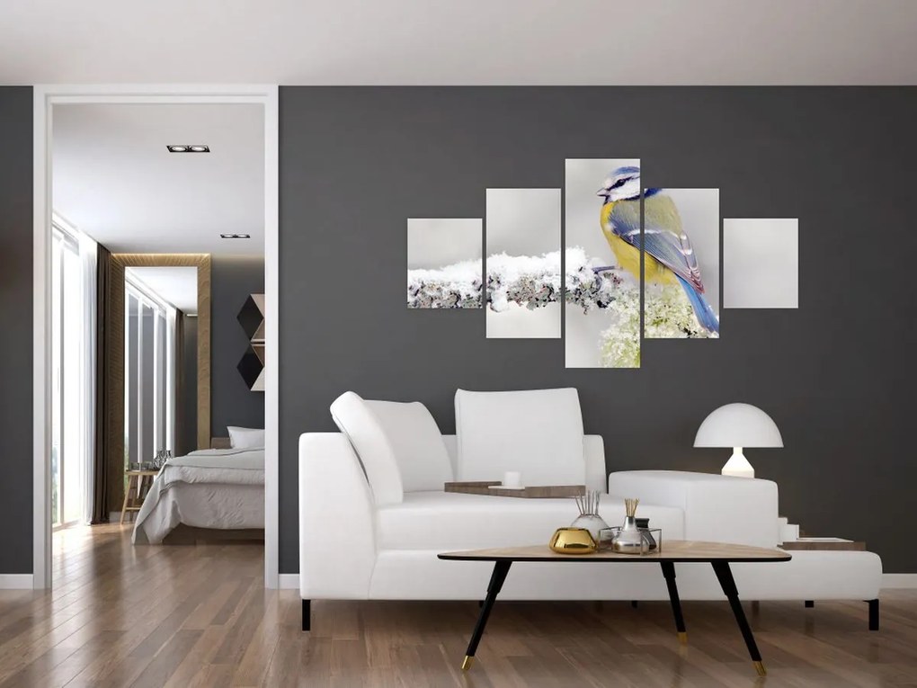 Obraz - Sikora modraszka w lesie (125x70 cm)