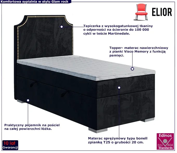 Jednoosobowe łóżko boxspring 90x200 Afre - 32 kolory