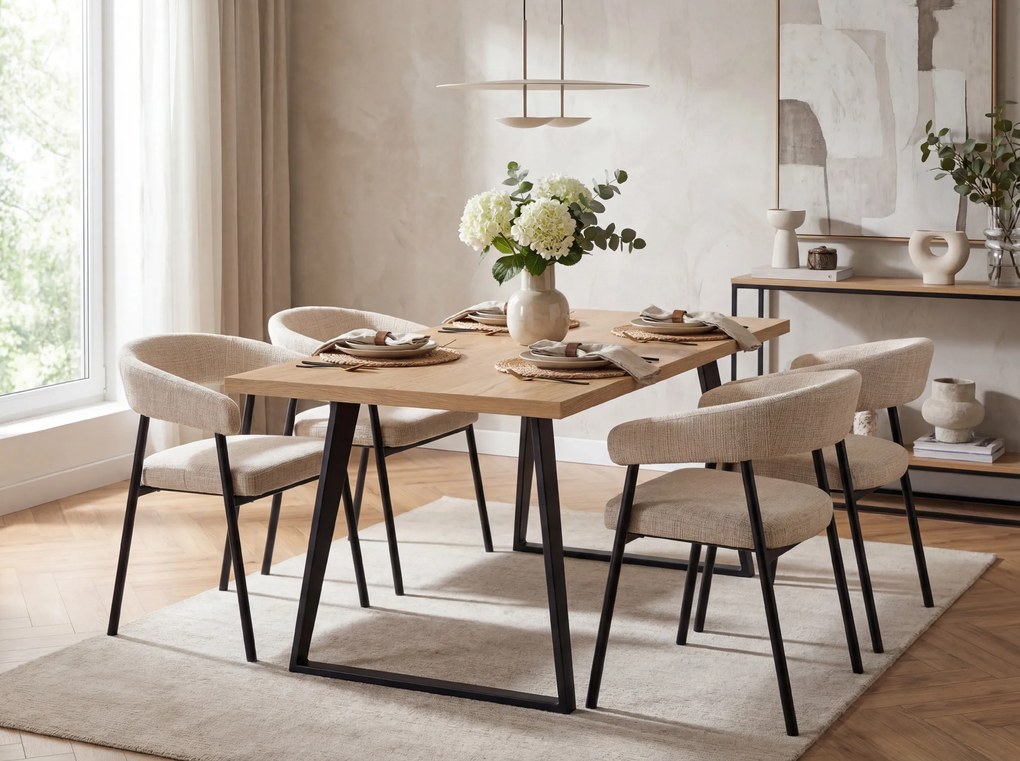 Krzesło do jadalni KATANA z czarnymi nogami, beżowe