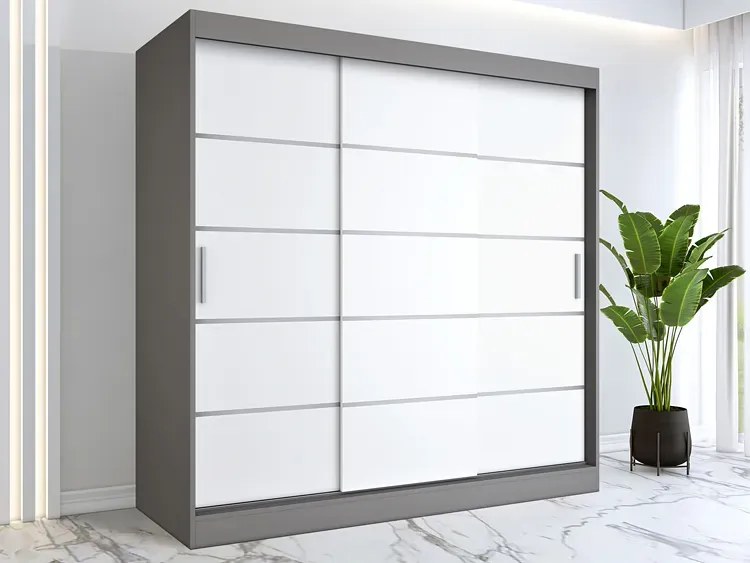 Szafa przesuwna antracyt + biały 200 cm - Bohosa 6X