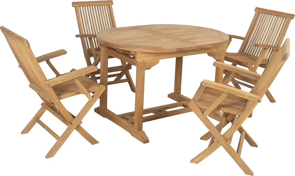 Zestaw mebli ogrodowych z drewna tekowego : rozkładany stół  dł.120 / 170 cm i 4 składane fotele - Jasny naturalny - BYBLOS II od MYLIA