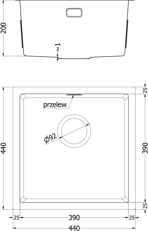 Mexen Trixo zlewozmywak stalowy 1-komorowy 440 x 440 mm, inox - 6413441000-01