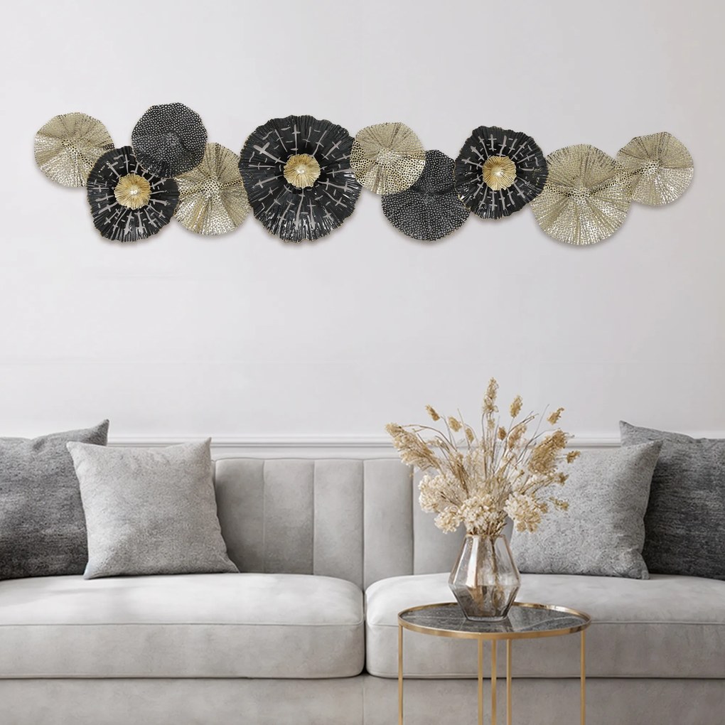 HOMCOM Obraz ścienny, ozdoba ścienna z metalową ramą, nowoczesny styl, Czarny+Złoto | Aosom PL