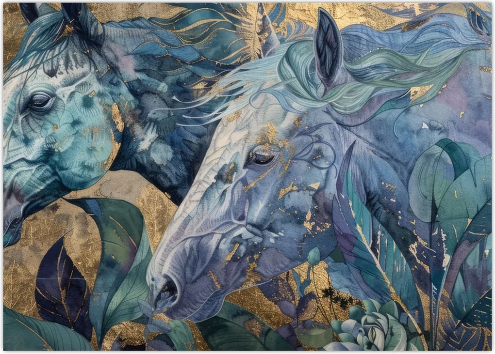 Obraz - Konie na złotym tle (70x50 cm)