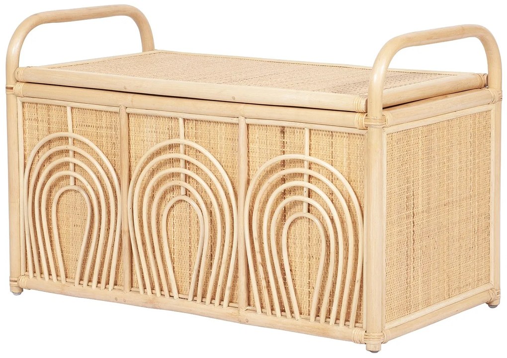 Skrzynia do przechowywania z plecionego rattanu – dł. 91 × szer. 48 × wys. 58 cm – naturalna – LUMORA