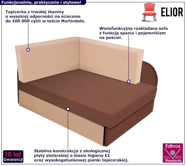 Brązowo Beżowy Narożnik Rozkładany E8-H84
