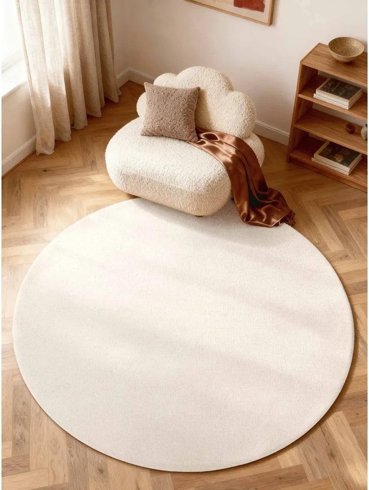 Kremowy wełniany okrągły dywan tkany ręcznie ø 200 cm Puristic Knots – Elle Decoration
