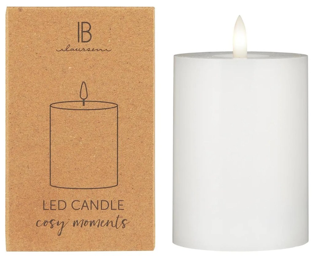 IB Laursen Świeca okrągła LED WARM FLAME SL 10 cm biała