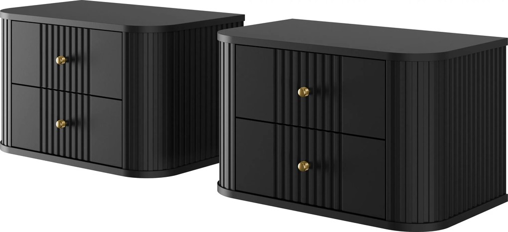 Zestaw szafek nocnych Vesper 56 cm wiszących - czarny / złote uchwyty