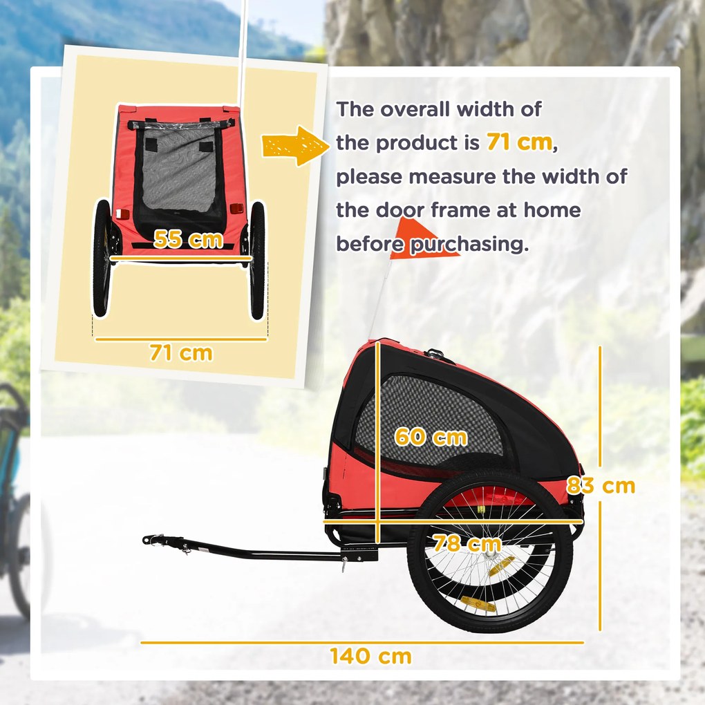 PawHut Przyczepka dla psów, składana rowerowa przyczepka dla psów, wodoodporna, tkanina Oxford, metal, 140 x 71 x 83 cm, czerwony