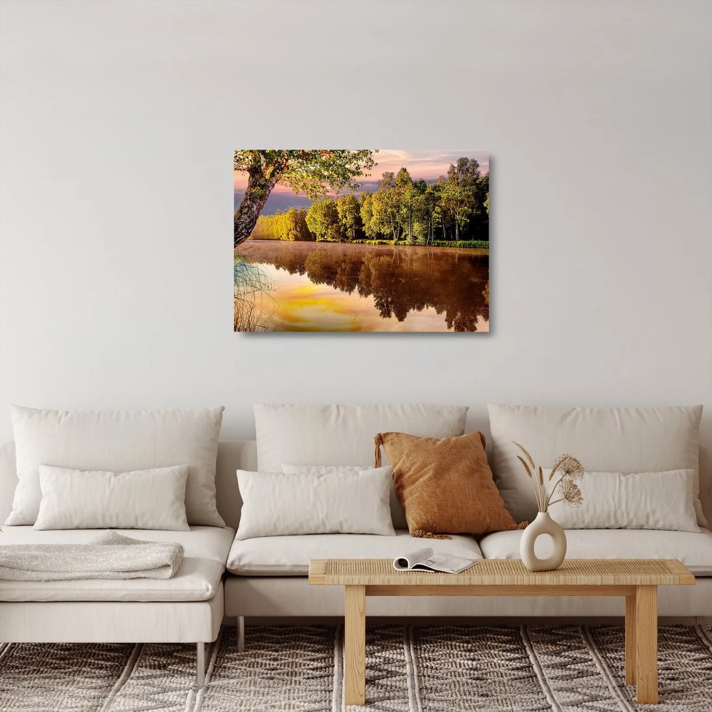 Obraz na szkle - Za rzeką (70x50 cm)