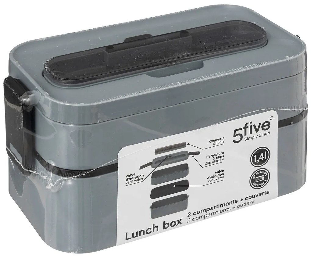 Lunch box do pracy, 2 przegródki + sztućce, 1,4 l
