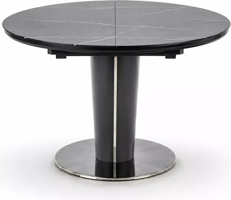 Stół rozkładany Ricard okrągły 120–160 cm MDF lakierowany szkło marmur szary glamour nowoczesny stół do jadalni salonu