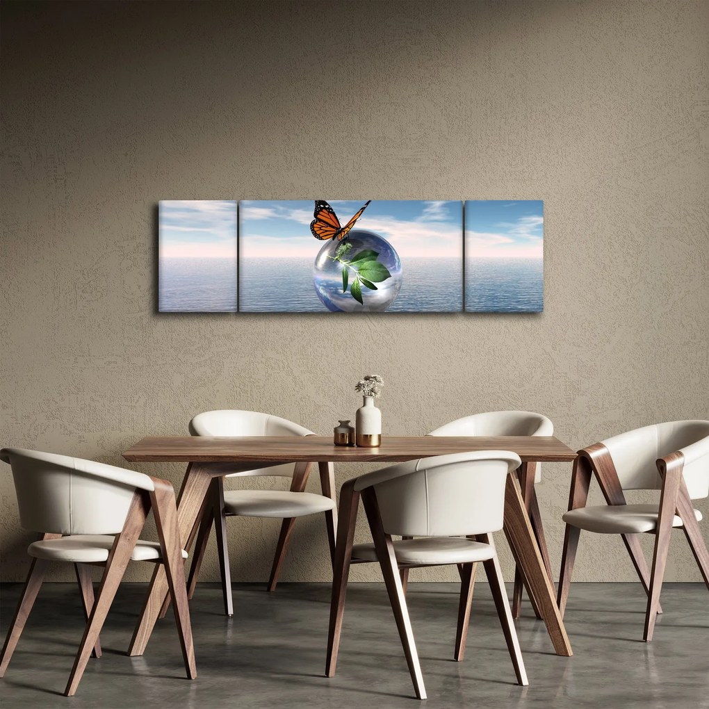 Obraz motyla na szklanej kuli (170x50 cm)