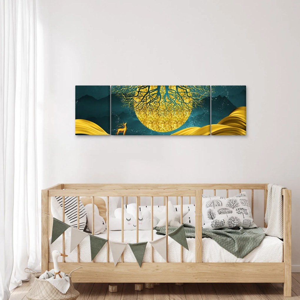 Obraz - Abstrakcja, złoty krajobraz (170x50 cm)