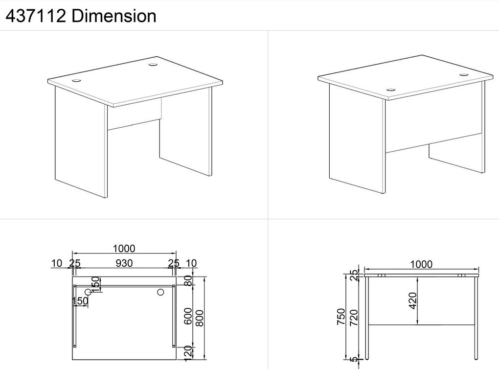 Biurko proste MIRELLI A+, długość 1000 mm, brzoza
