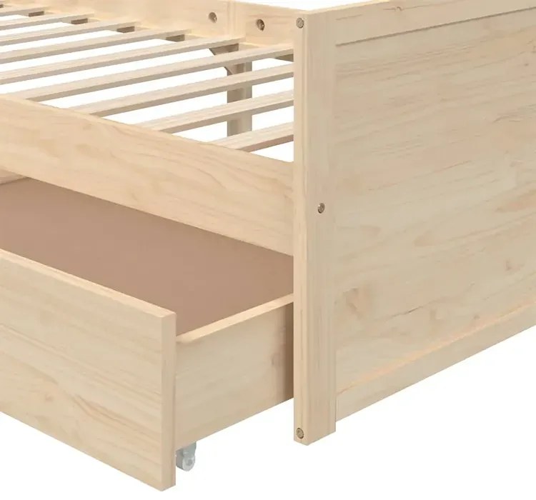 Sosnowe pojedyncze łóżko z szufladami 90x200 - Kamos