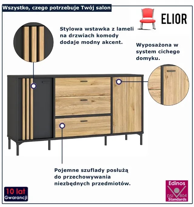 Komoda nowoczesna z nóżkach dąb mauvella Rilo 3X