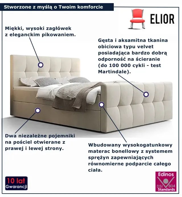 Beżowe łóżko tapicerowane welurem 6 rozmiarów P0-L75