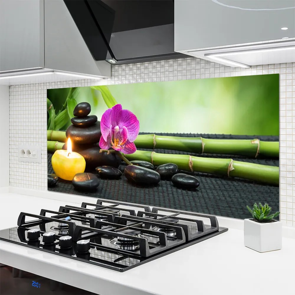 Szkło Dekoracyjne do Kuchni Chwila Wyciszenia: Bambus I Kwiat