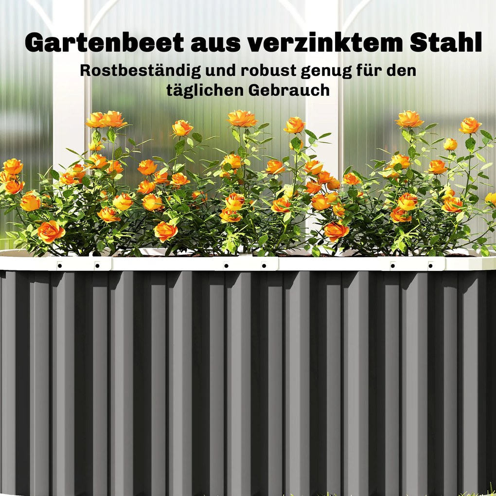 Outsunny Podwyższona grządka metalowa 136 x 53 x 61 cm, głęboka, z krawędziami ochronnymi, etykietami roślin, rękawicami, z otwartym dnem | Aosom PL