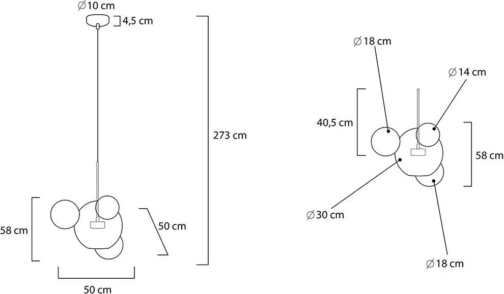 Lampa wisząca z okrągłymi kloszami Capri 4 złota