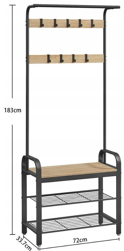 Metalowa ścianka przedpokojowa PURE 183 cm, czarna/dąb sonoma