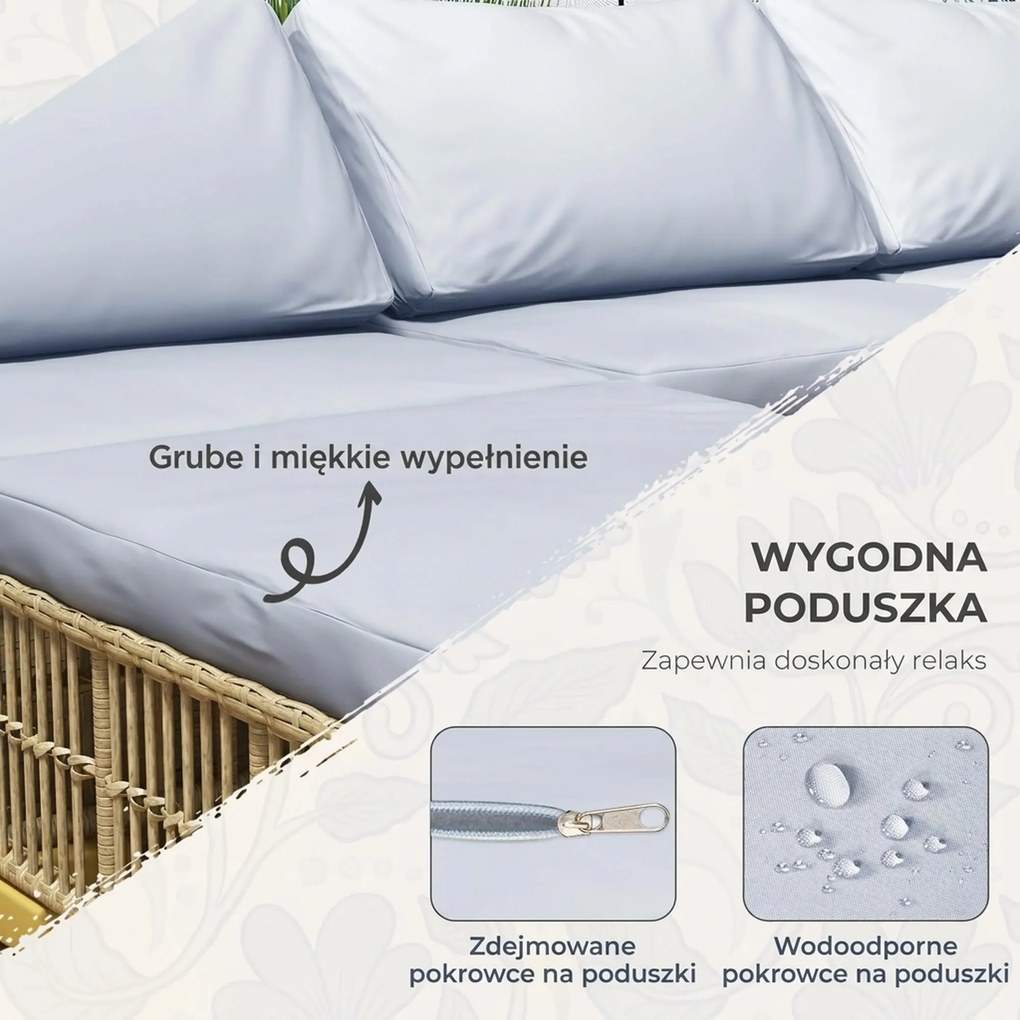Outsunny Zestaw Mebli ogrodowych, 5-częściowy, z poduszkami do siedzenia, Syntetyczny rattan, rama ze stali nierdzewnej, Szary