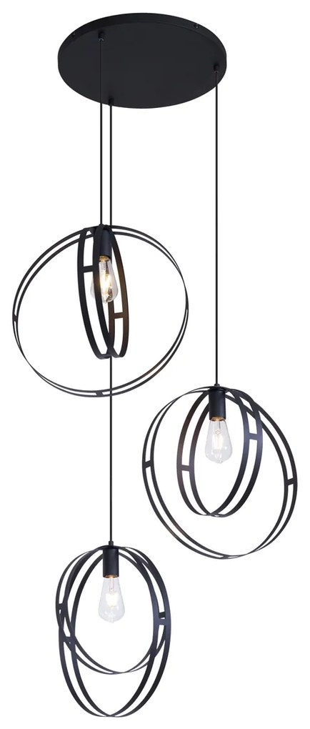 Lampa Wisząca Design Czarna Okrągła 3-Światła - Indu