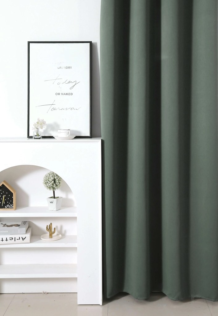 Szaro-zielona zasłona OXFORD 140x250 cm Zawieszanie: Taśma z wiązaniami