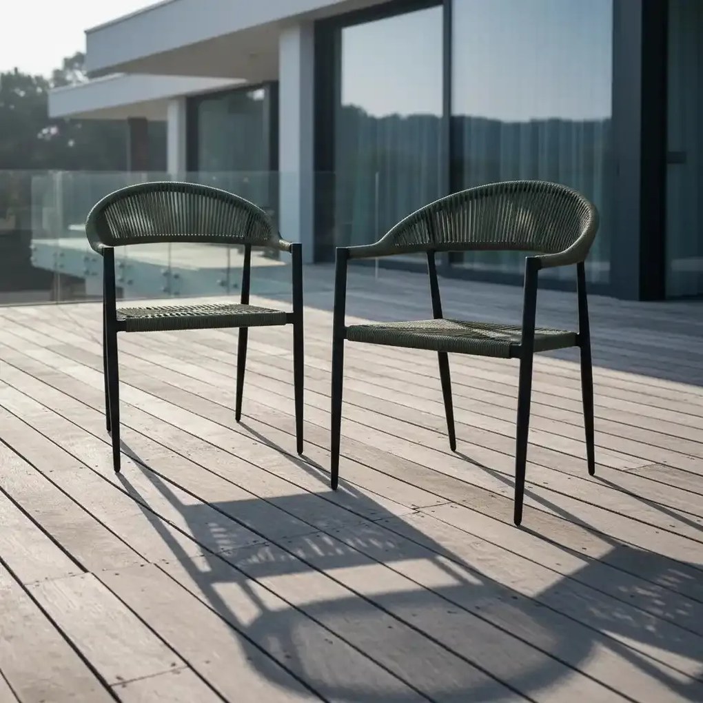 Krzesło Ogrodowe Grafitowe 56x60x78 cm Plecione Zielone Sznurki Nowoczesne