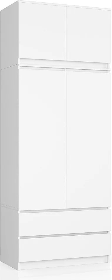 Szafa AKORD S90 z nadstawką Biała 90 cm 2 drzwi 2 szuflady kolor Biały mat 6 półek 90x51x234 cm