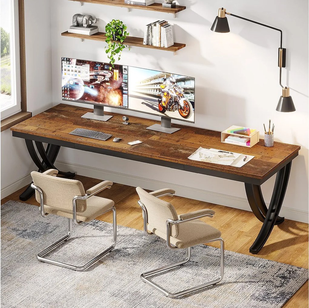 Biurko komputerowe dla 2 osób, biurko o długości 200 cm, duże podwójne biurko dla dwóch osób