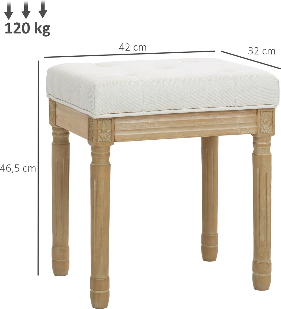 HOMCOM Pufa w wyglądzie lnu, tapicerowana ławka, podnóżek z tapicerowanym siedziskiem, drewniane nogi, 42 x 32 x 46,5 cm, beżowy