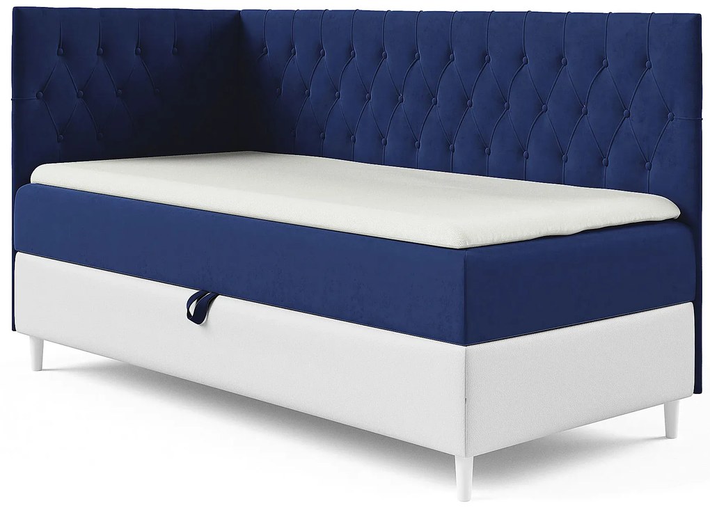 Granatowe łóżko jednoosobowe z pojemnikiem 3 rozmiary B2-C08