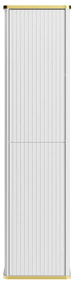 Podwieszana szafka łazienkowa prążkowana ze złotą lamówką - Biała - H140 cm - KELIZA