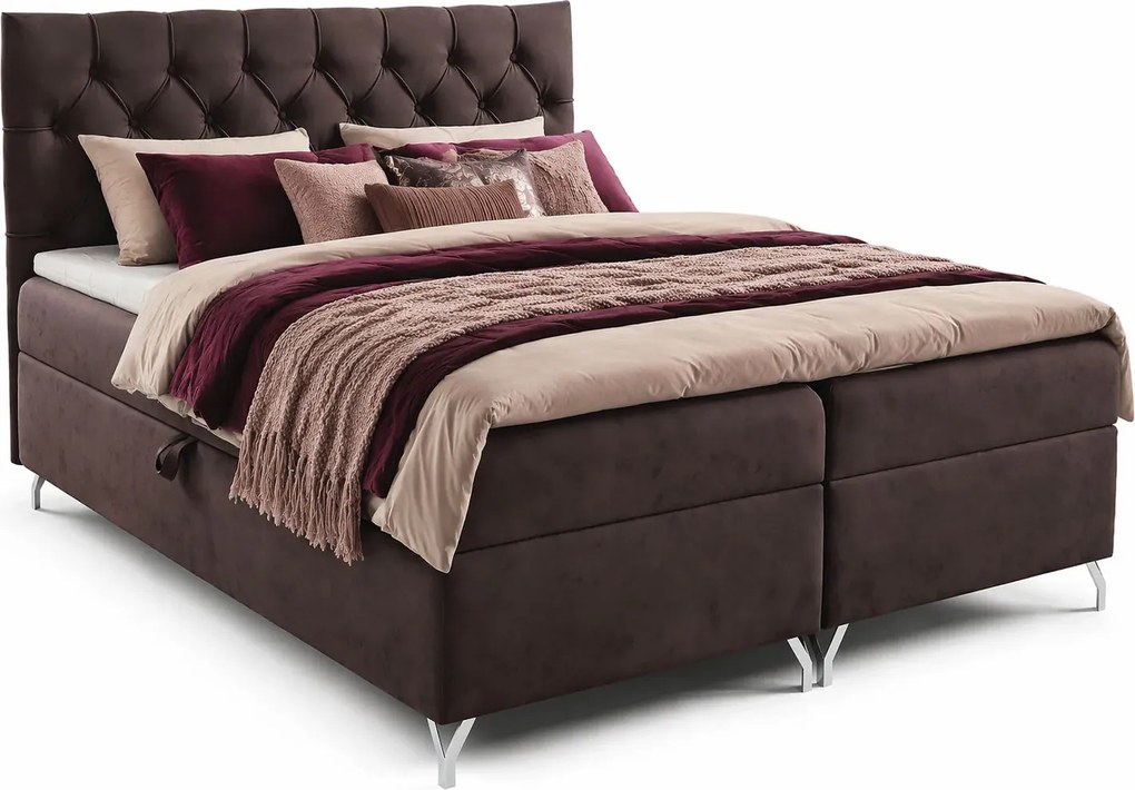 Ciemnobrązowe welurowe łóżko pikowane 5 rozmiarów H3-C66